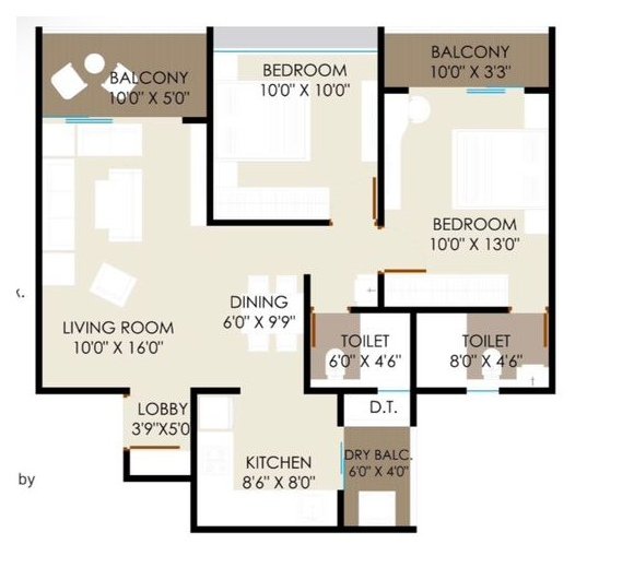 Akshara Mayfair 2 BHK 773 sq.ft. floor plan