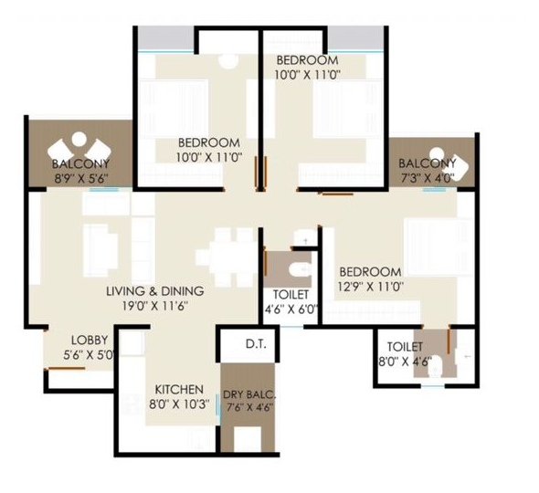 Akshara Mayfair 3 BHK Classic 942 sq.ft. floor plan